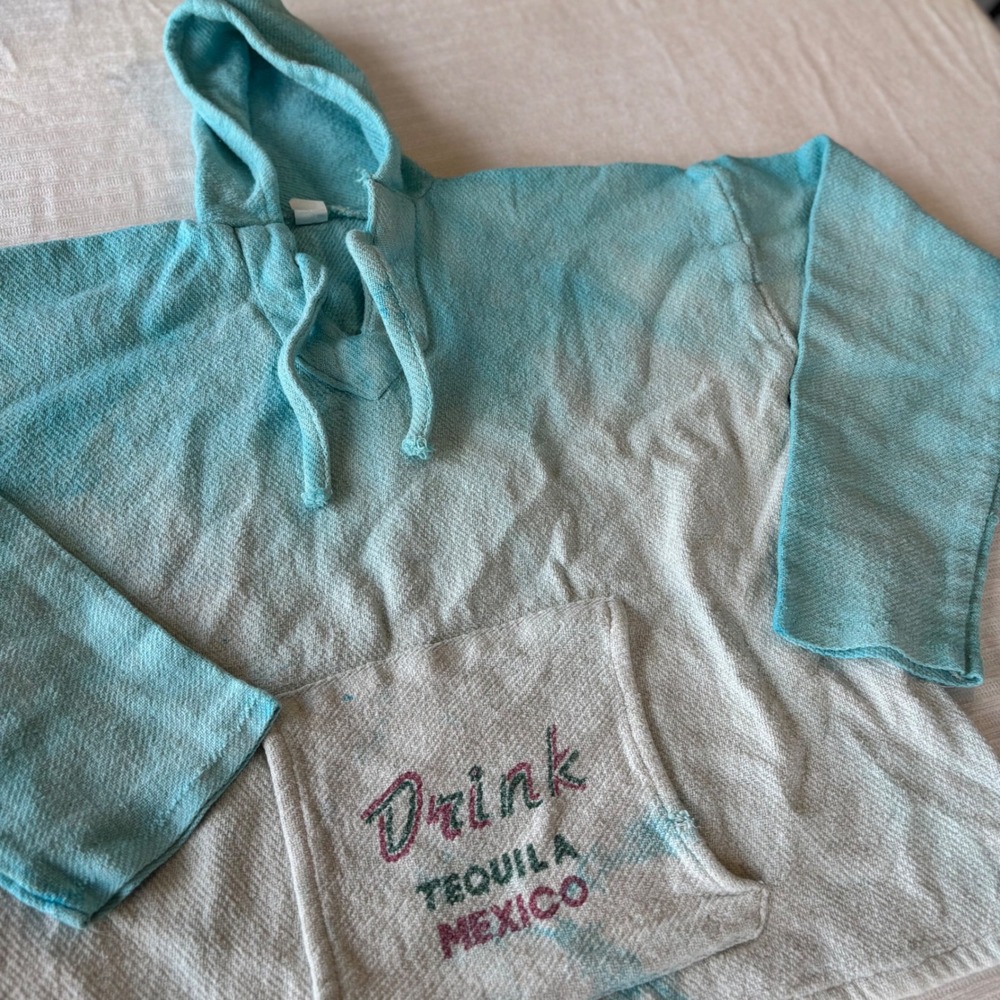 Vintage Centro Cobijero Mexico Baja Hoodie Blue Ombre Drink Tequila Frog XL